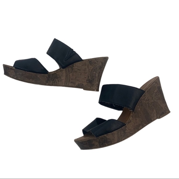 Ladies size 9 Expression cork & black wedge heels - Picture 1 of 9